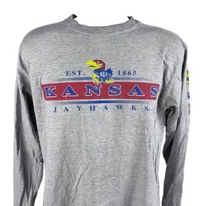 JanSport Kansas Jayhawks T-Shirt Men Medium Gray NCAA Basketball Vintage L/S